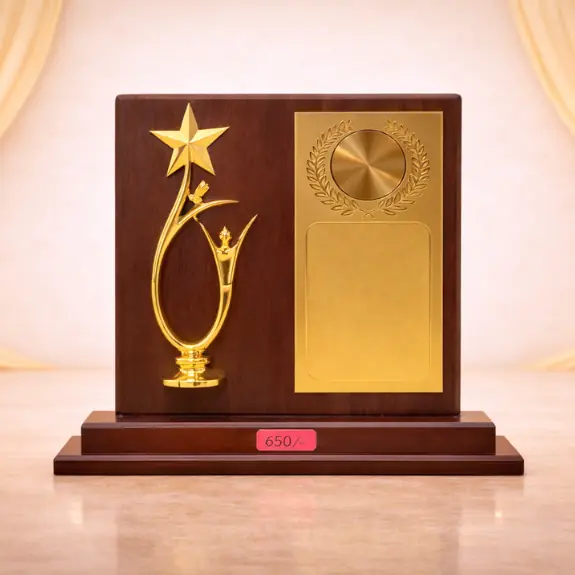 Elegant trophy plaque with gold star