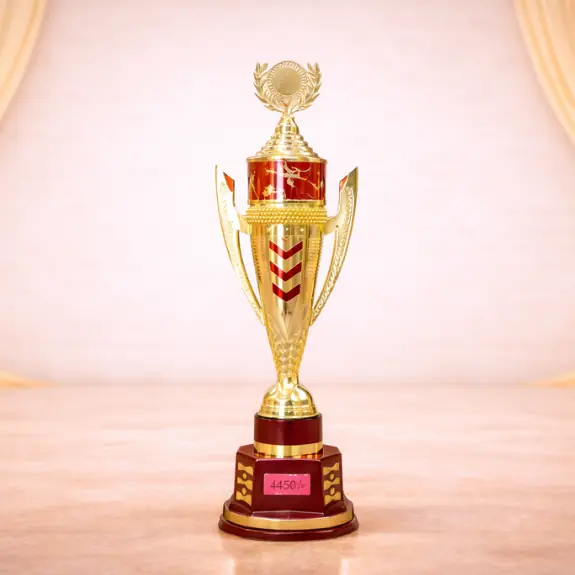 Ornate award plaque on golden stage