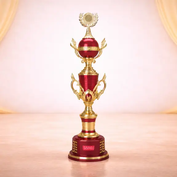 Glamorous golden trophy on stage