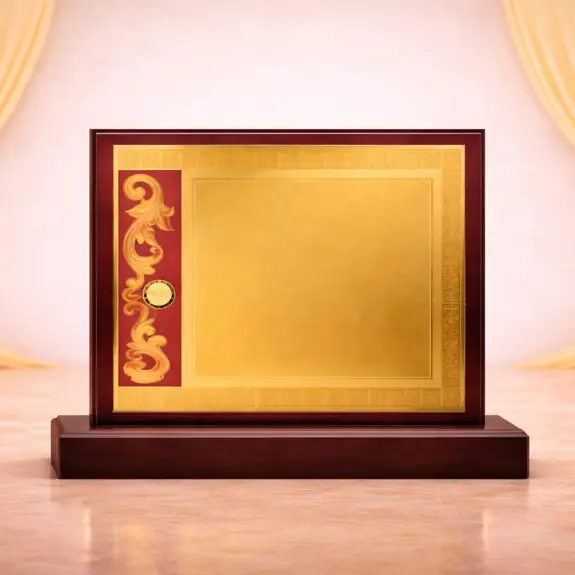 Elegant mahogany plaque with gold accents
