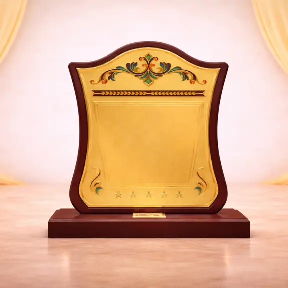 Elegant award plaque on polished surface