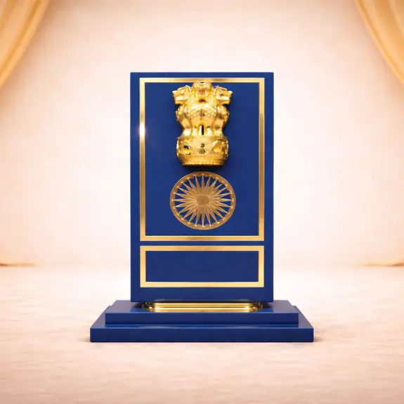 Royal blue Ashoka plaque with gold accents