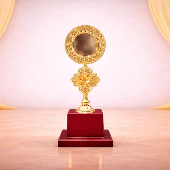 Elegant gold trophy on a polished surface