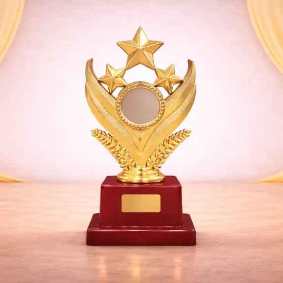 Elegant golden star trophy on display