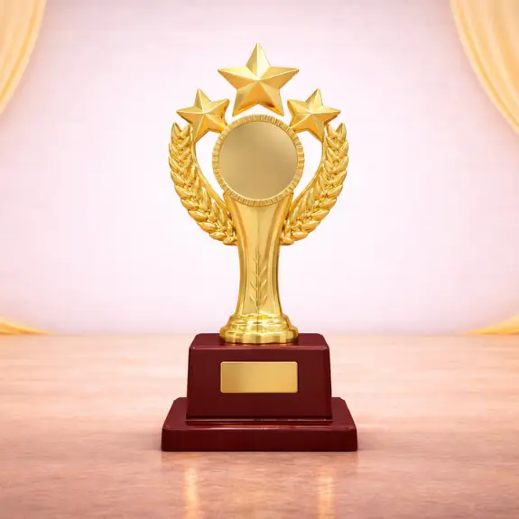 Gleaming gold trophy on polished surface