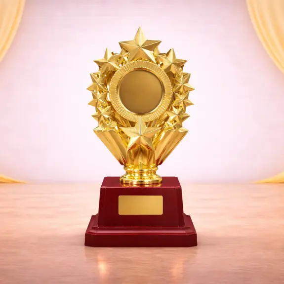 Champion trophy on polished surface