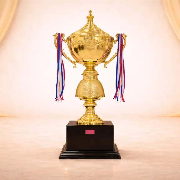 Golden trophy with elegant backdrop