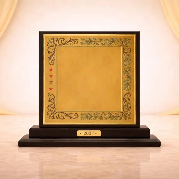 Elegant award plaque with golden backdrop